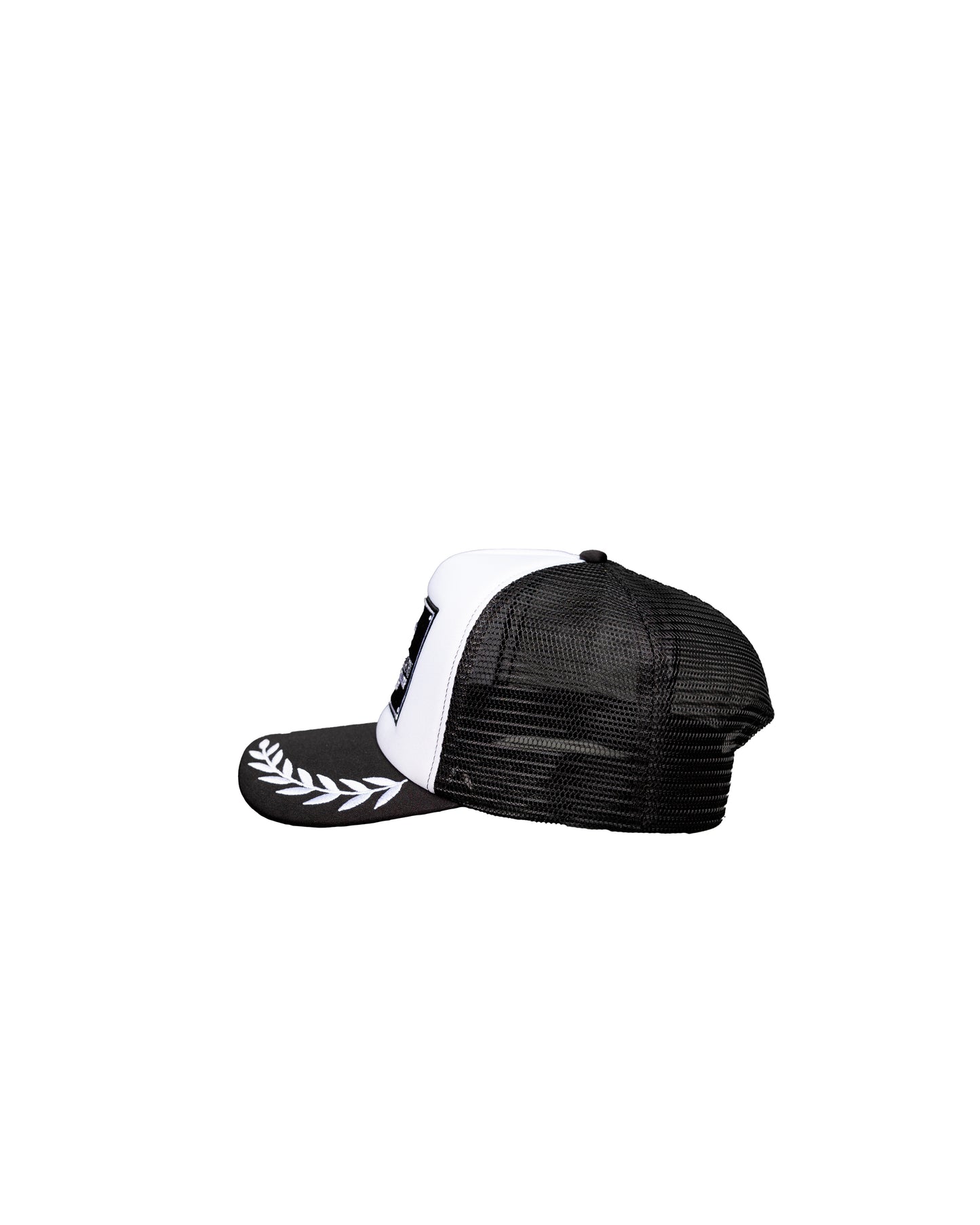 The Patch Trucker Hat Black and White