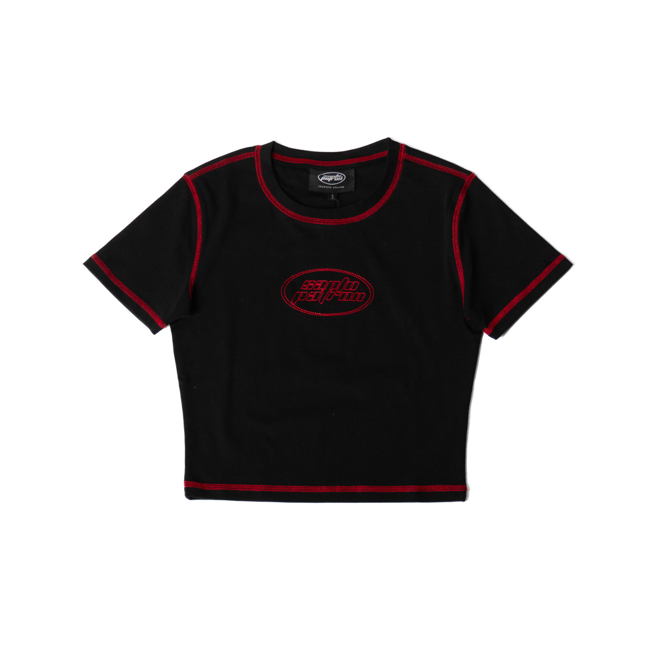 Baby Tee Black Red Lines Santo Patrón Clothing